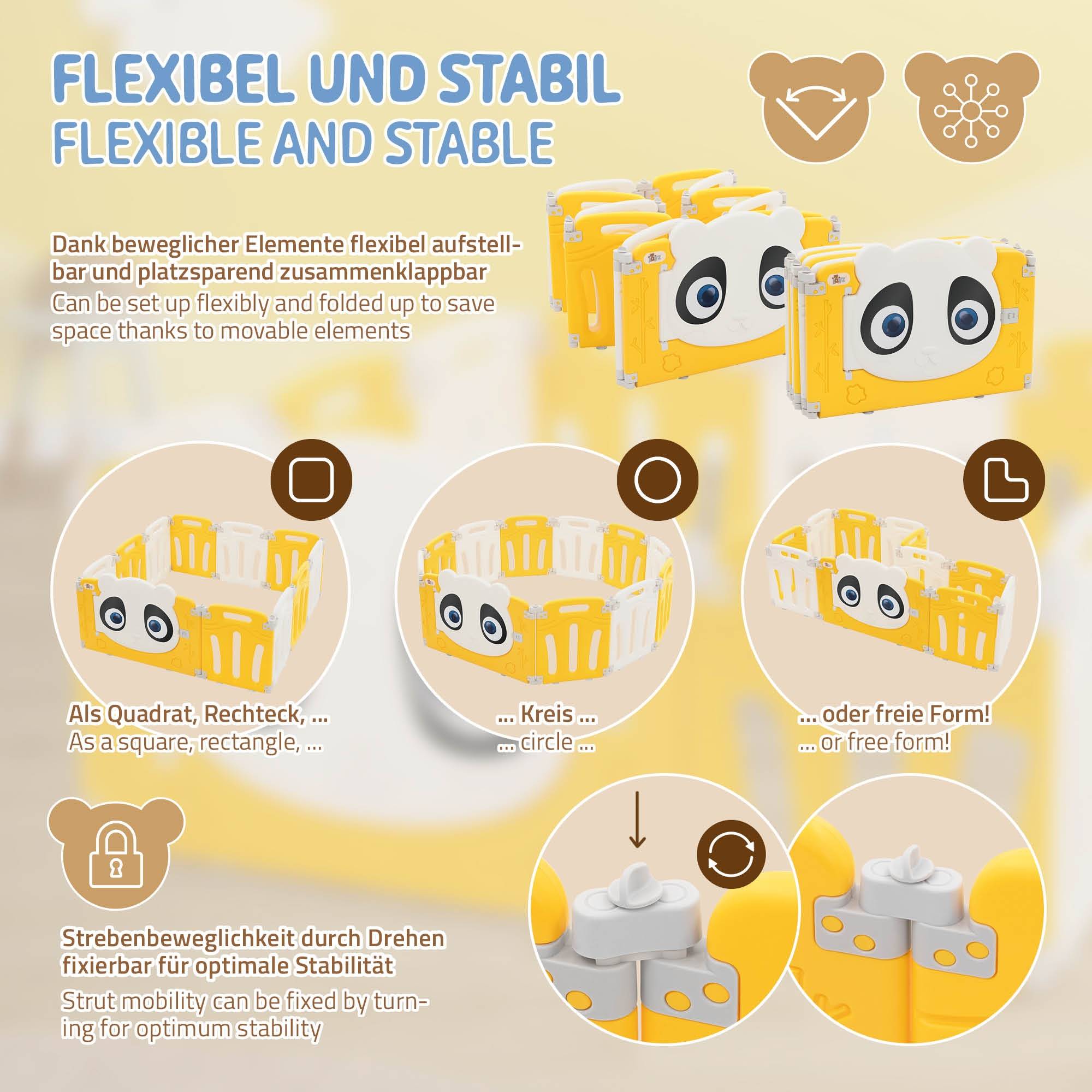 Parc bébé 480 cm 120x120 cm blanc-jeune avec 11 panneaux en plastique HDPE design Panda coins arrondis et surfaces lisses barrière extérieure sécurité - Image 4