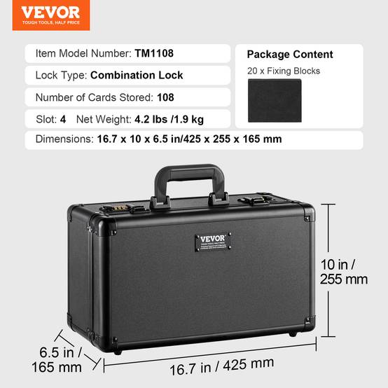 VEVOR Boîte rangement cartes gradées, 4 emplacements, mousse, verrou code. Pour 108 PSA, 76 BGS, 84 SGC. - Image 7