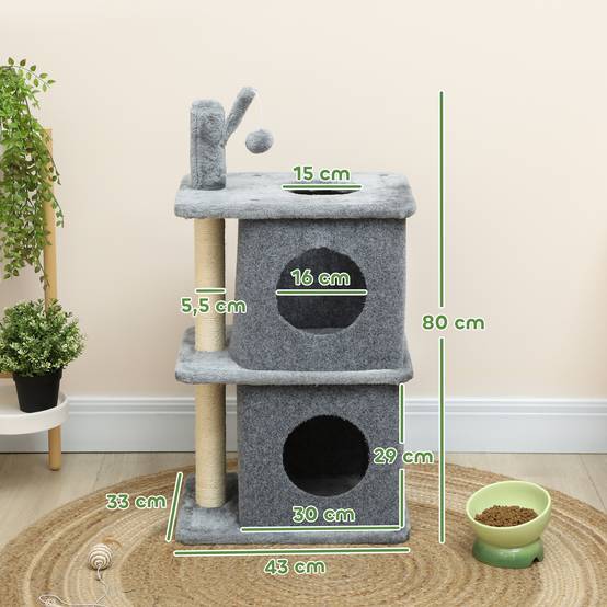 Arbre à chat sisal et peluche gris foncé 43 x 33 x 80 cm - PANGIVO - Image 5