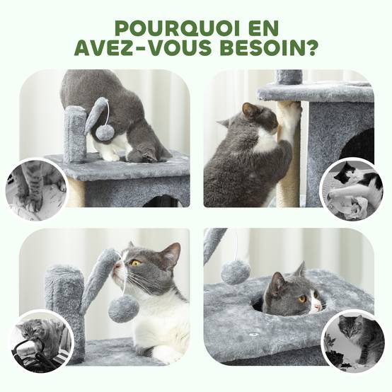 Arbre à chat sisal et peluche gris foncé 43 x 33 x 80 cm - PANGIVO - Image 9