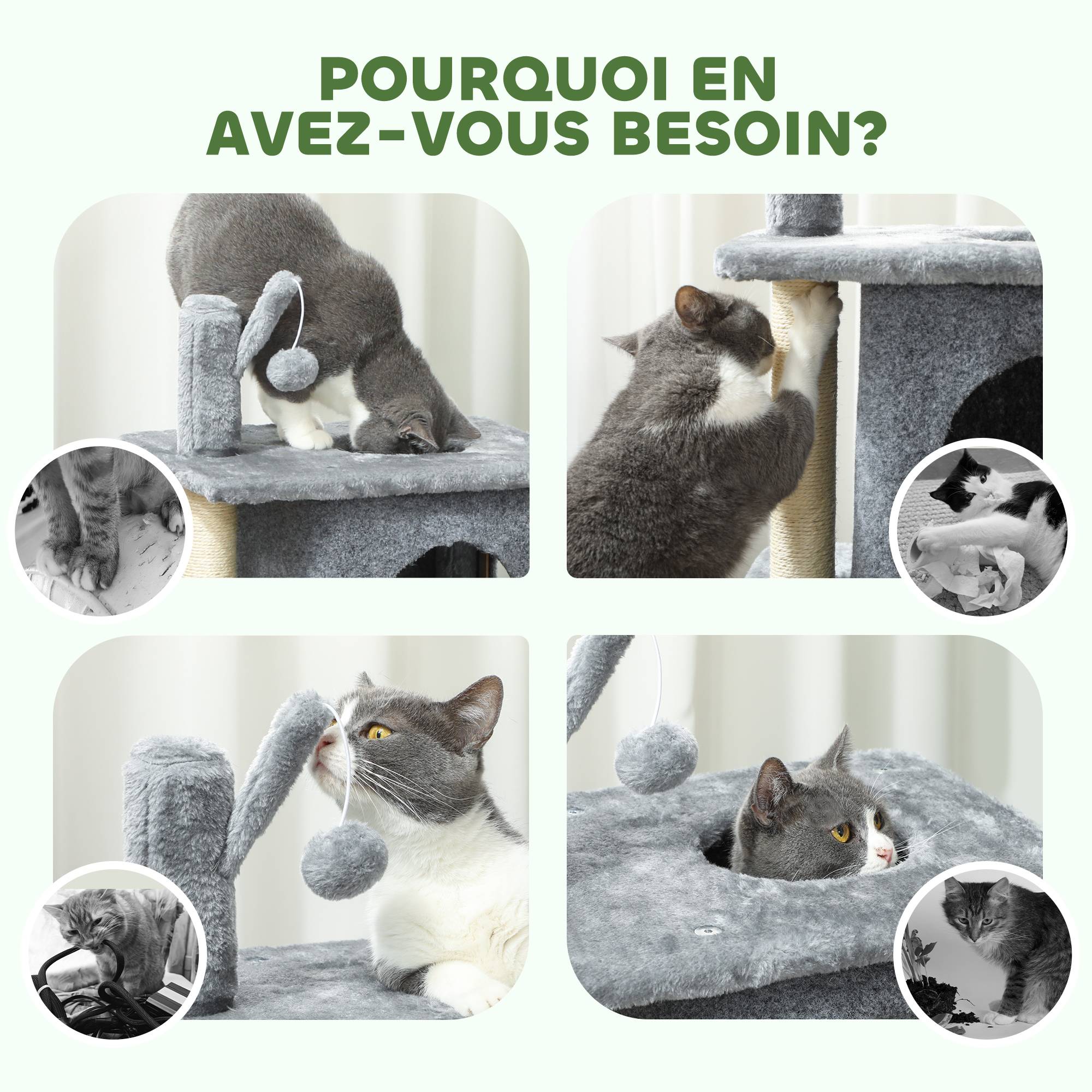 Arbre à chat sisal et peluche gris foncé 43 x 33 x 80 cm - PANGIVO - Image 9
