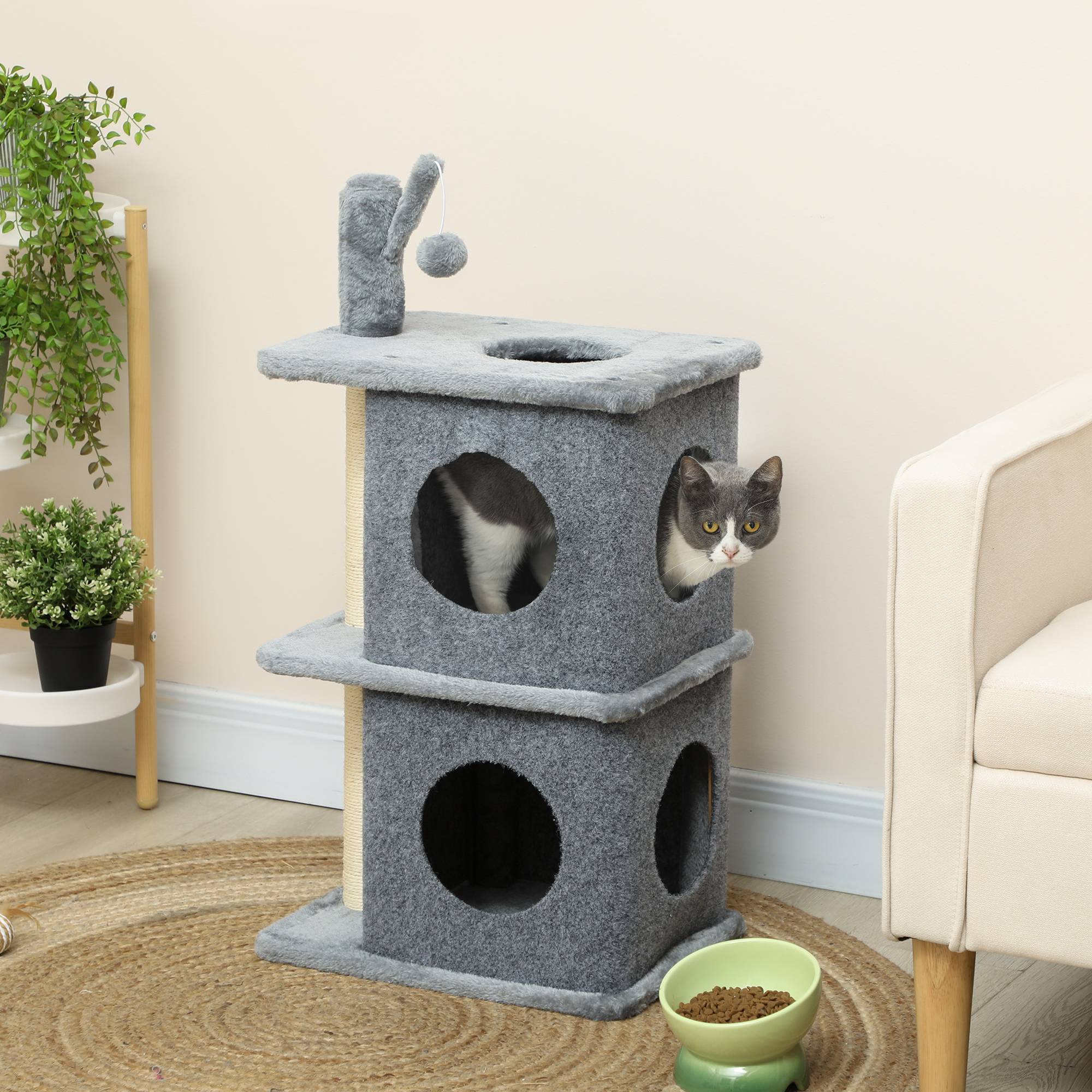 Arbre à chat sisal et peluche gris foncé 43 x 33 x 80 cm - PANGIVO - Image 4