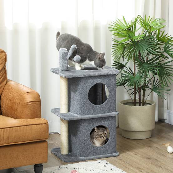 Arbre à chat sisal et peluche gris foncé 43 x 33 x 80 cm - PANGIVO - Image 3