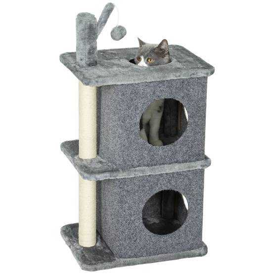 Arbre à chat sisal et peluche gris foncé 43 x 33 x 80 cm - PANGIVO - Image 1