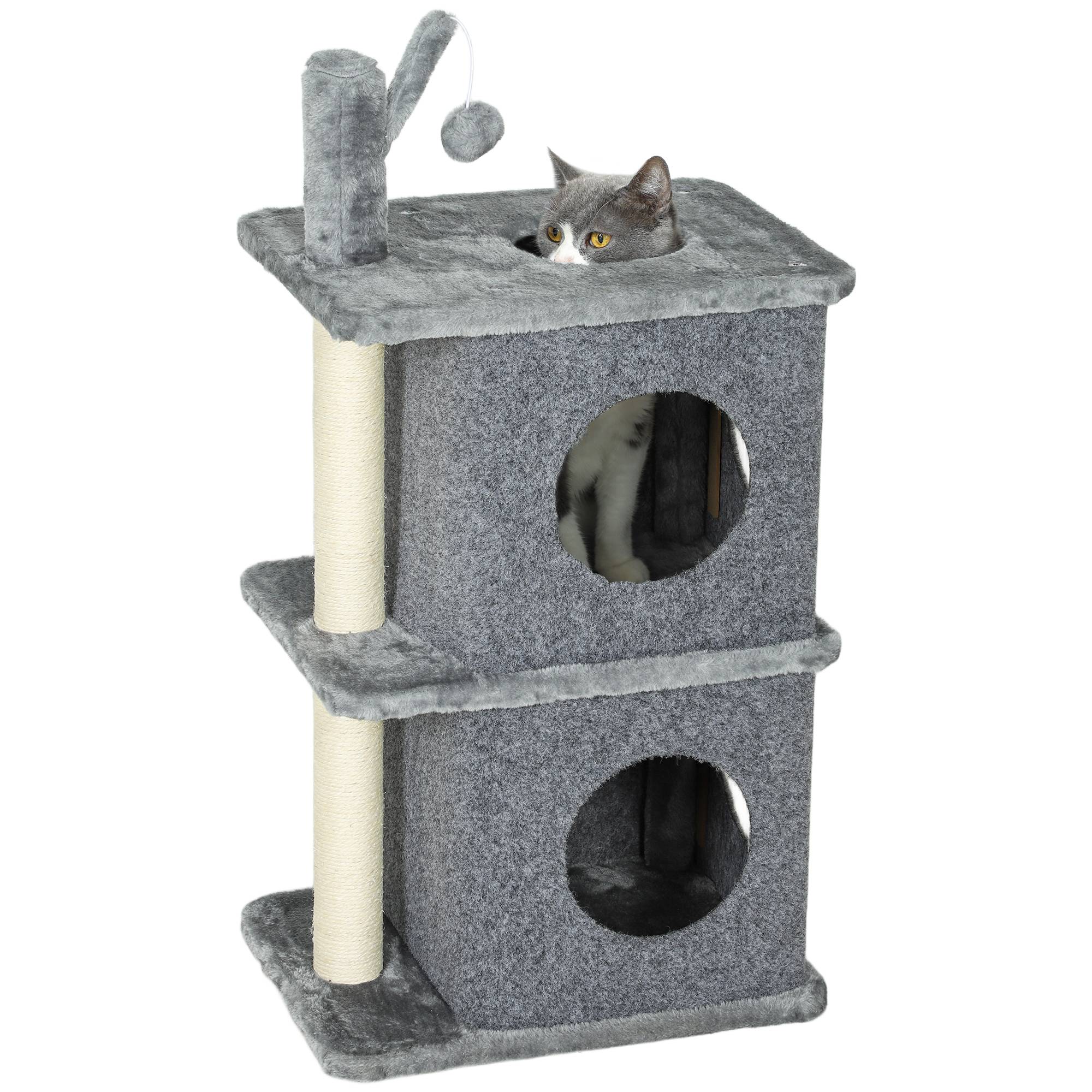 Arbre à chat sisal et peluche gris foncé 43 x 33 x 80 cm - PANGIVO - Image 1