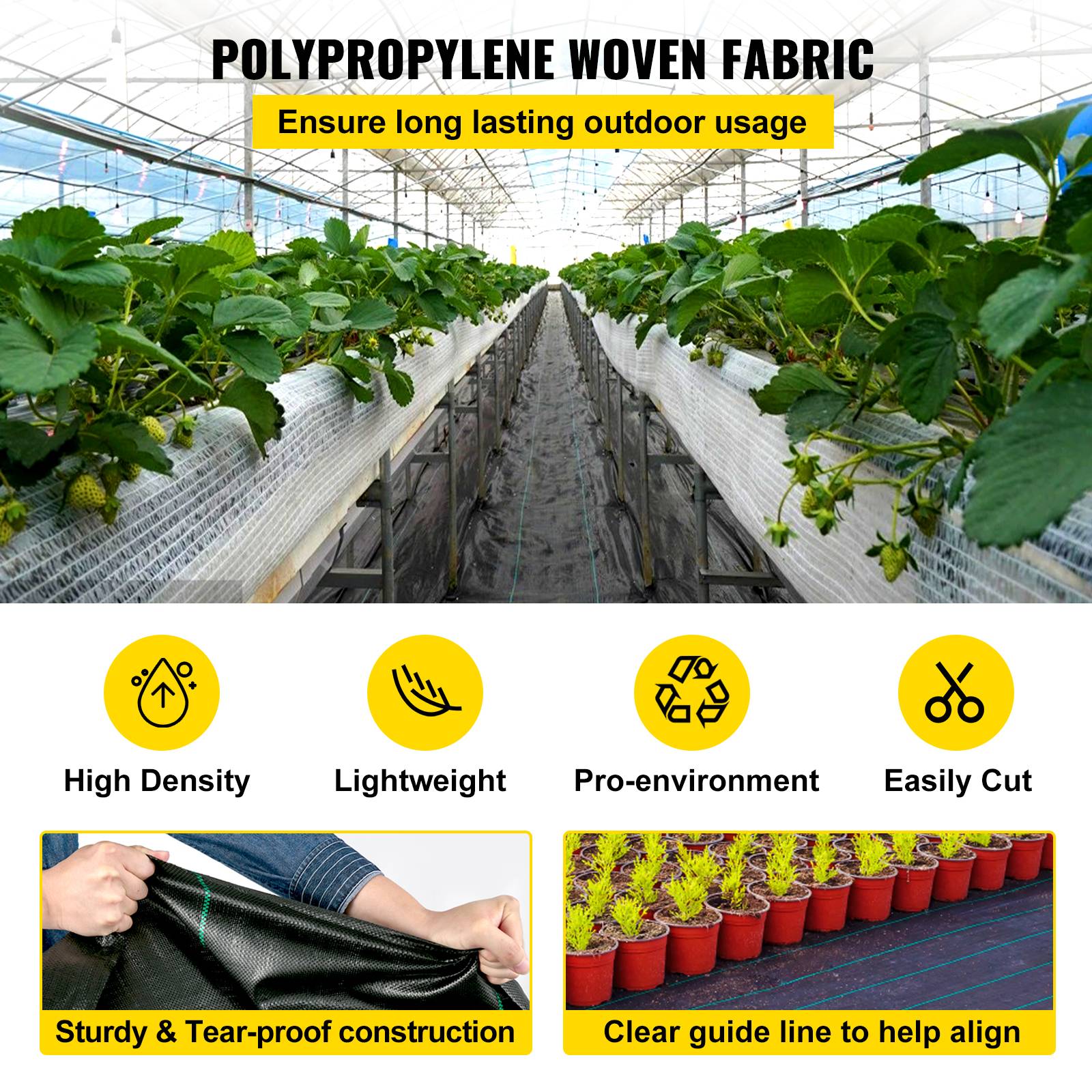 VEVOR Toile tissée jardin 91 m, anti-mauvaises herbes, anti-UV, pour allées, terrasses et potagers. - Image 3