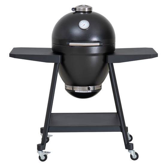Barbecue au charbon de bois Kamado en forme d'œuf avec plaque à pizza, noir - Image 1
