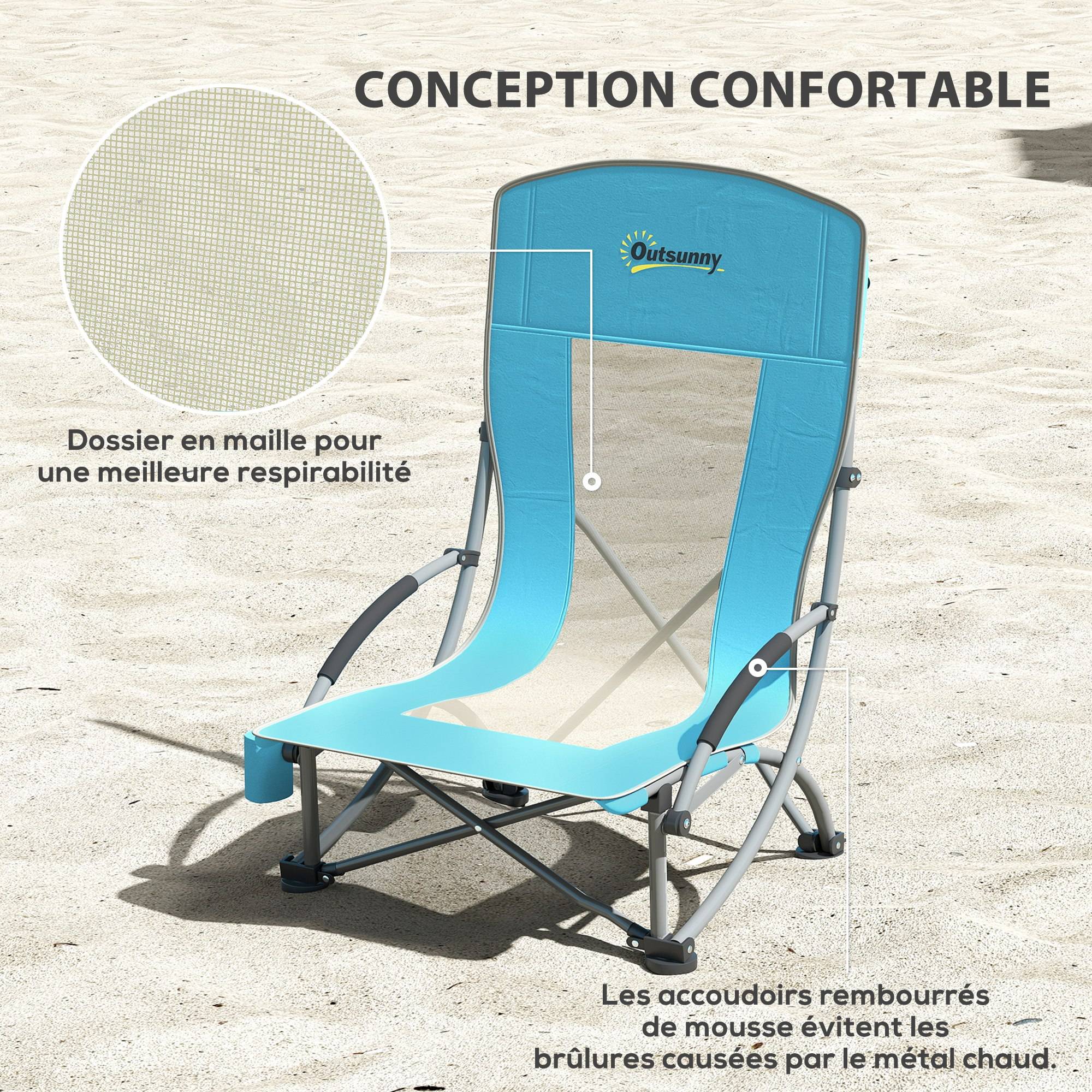 Lot de 2 chaises de plage pliantes métal et tissu bleu 70 x 58 x 79 cm - PANGIVO - Image 7