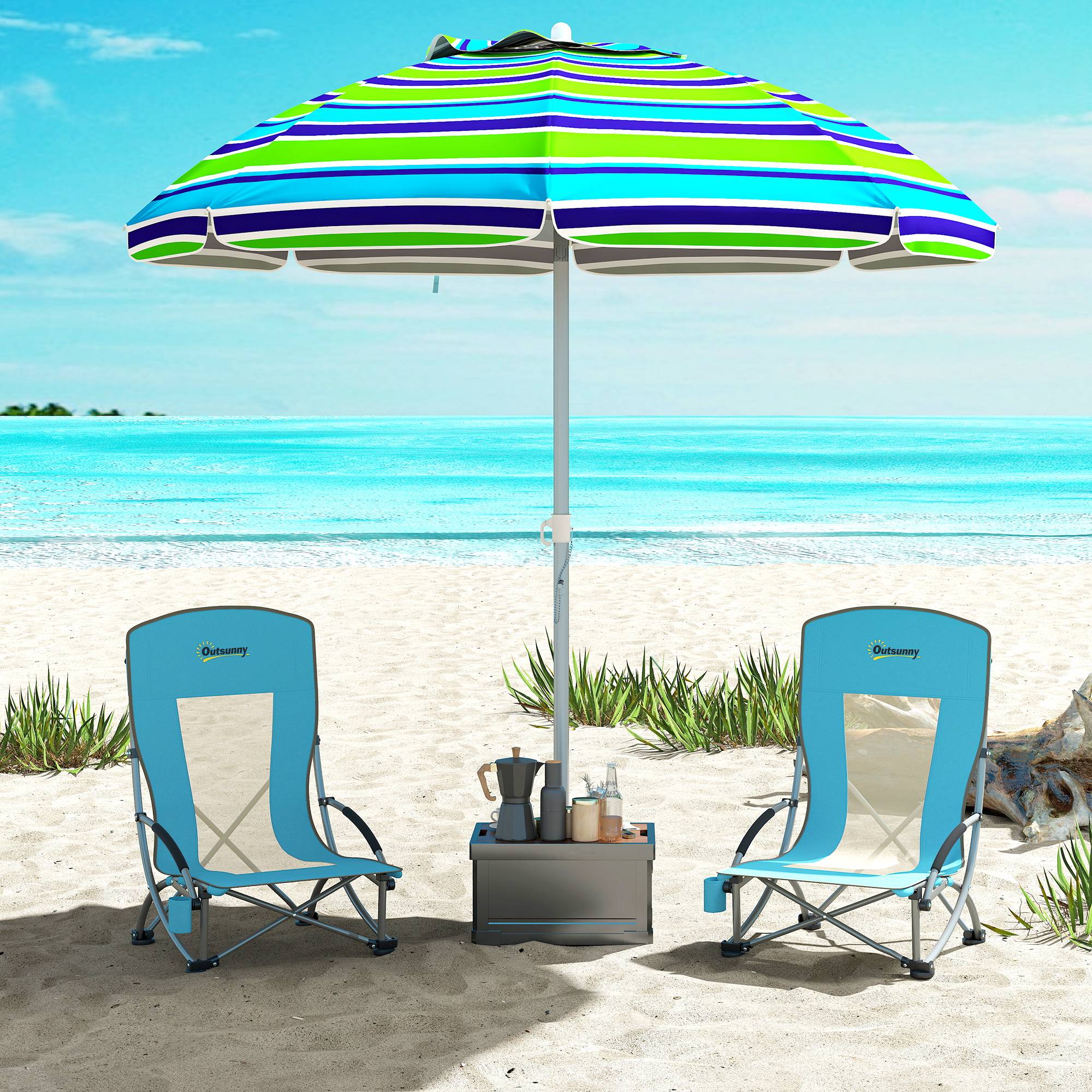 Lot de 2 chaises de plage pliantes métal et tissu bleu 70 x 58 x 79 cm - PANGIVO - Image 4