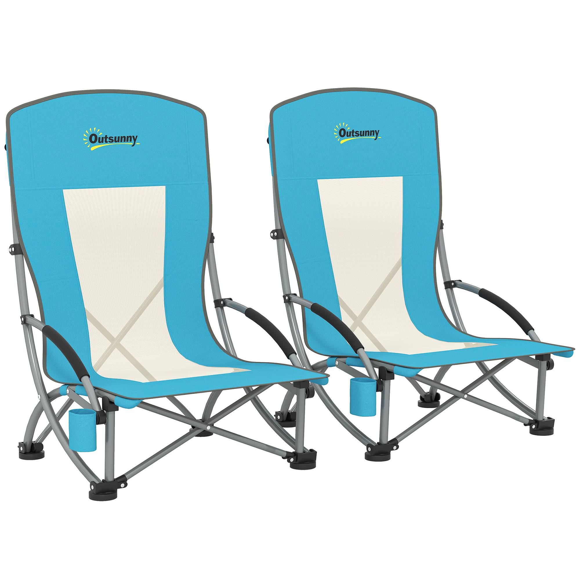 Lot de 2 chaises de plage pliantes métal et tissu bleu 70 x 58 x 79 cm - PANGIVO - Image 1