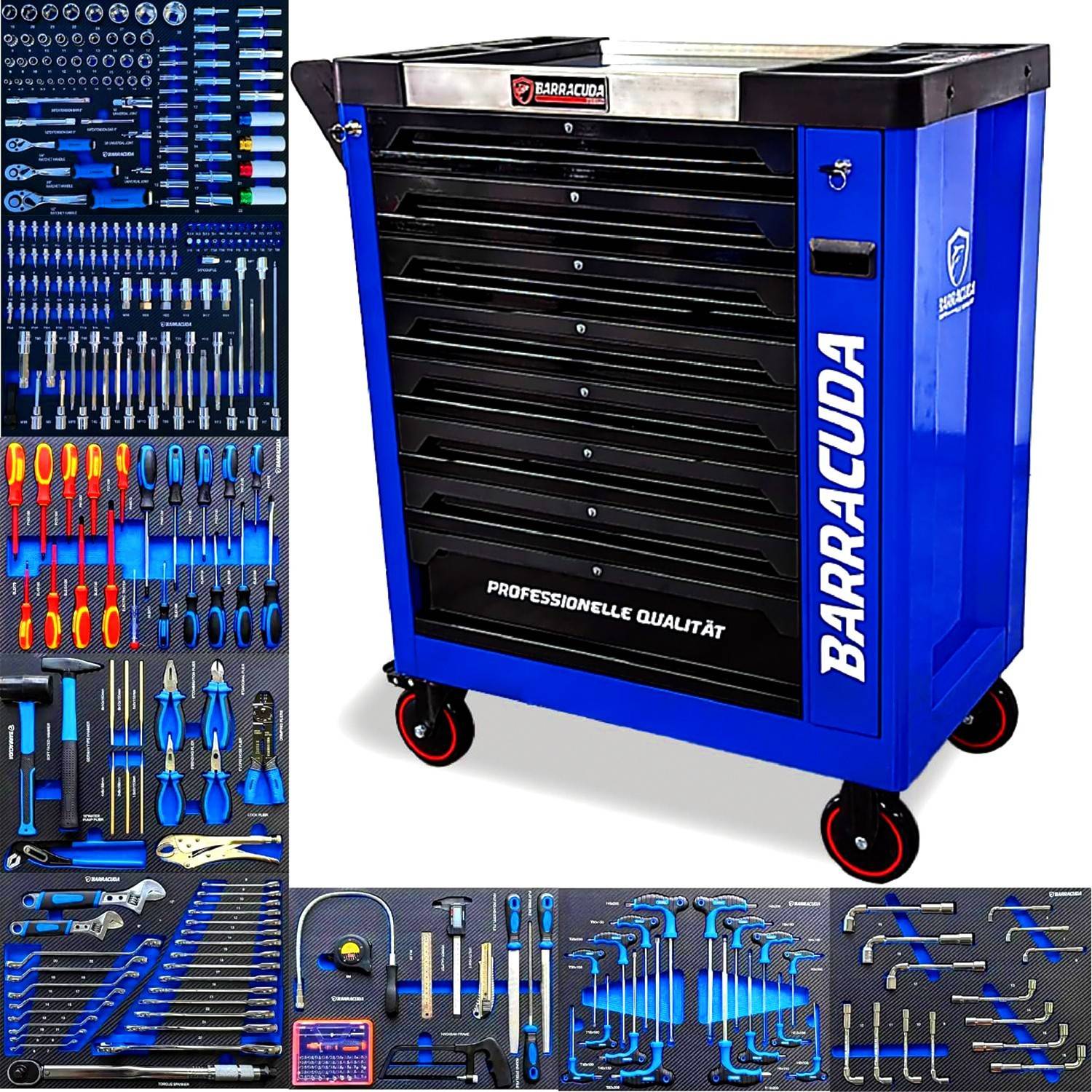 Servante d'atelier/ Chariot Barracuda Tools XXL RACING 9 tiroirs 8 outillés - 4 roues, 2 freins, Chariot MECANICIEN, GARAGISTE - Image 1