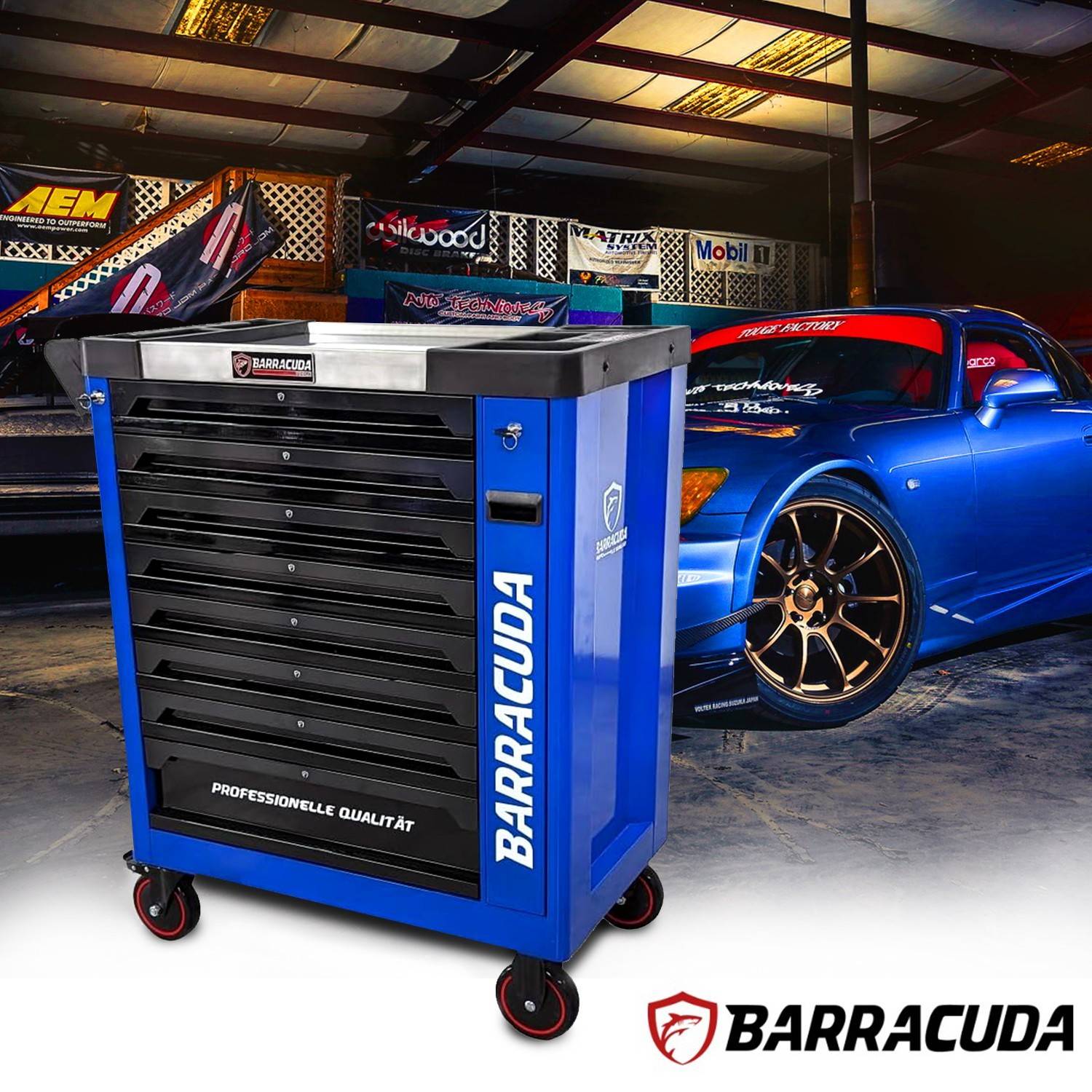 Servante d'atelier/ Chariot Barracuda Tools XXL RACING 9 tiroirs 8 outillés - 4 roues, 2 freins, Chariot MECANICIEN, GARAGISTE - Image 4