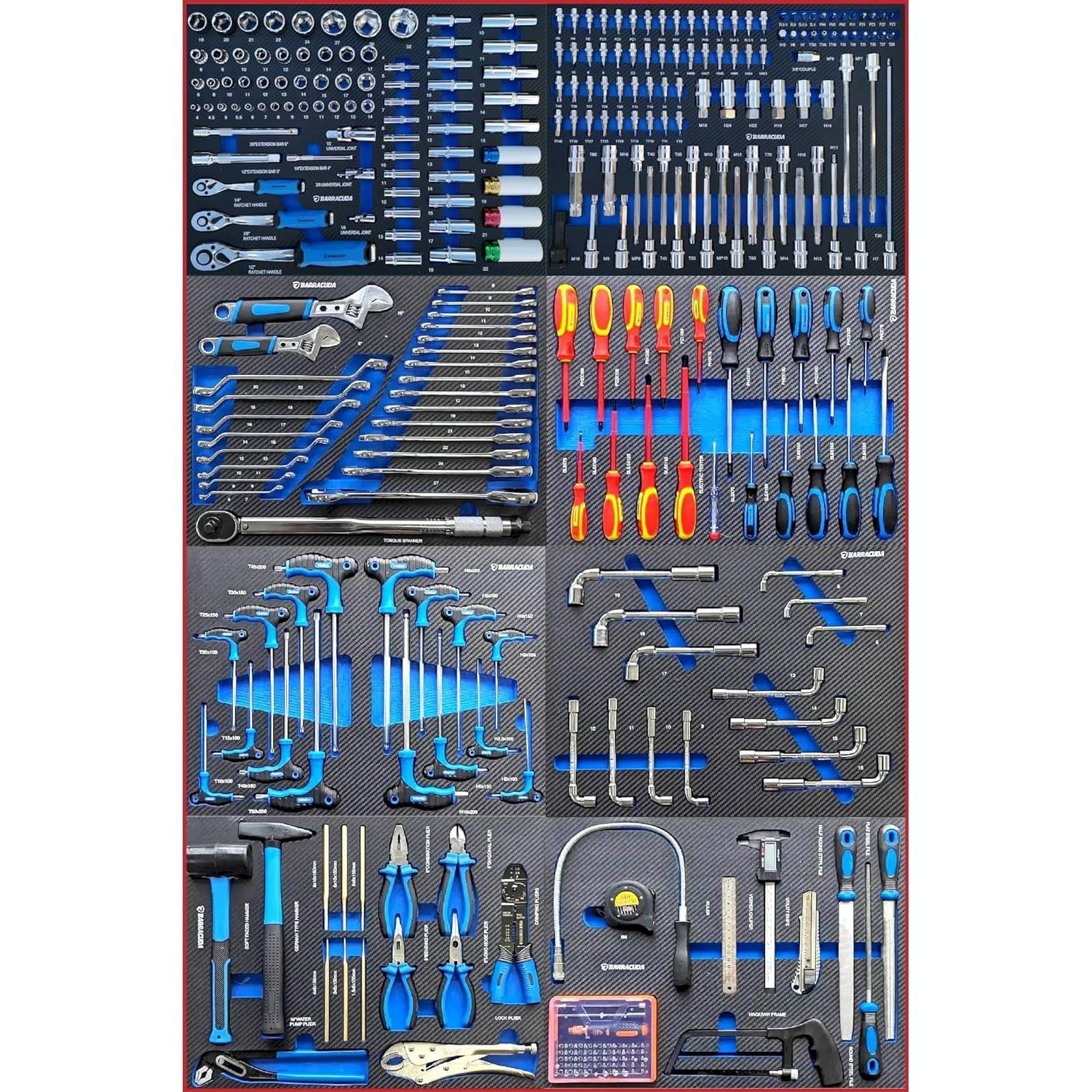 Servante d'atelier/ Chariot Barracuda Tools XXL RACING 9 tiroirs 8 outillés - 4 roues, 2 freins, Chariot MECANICIEN, GARAGISTE - Image 3