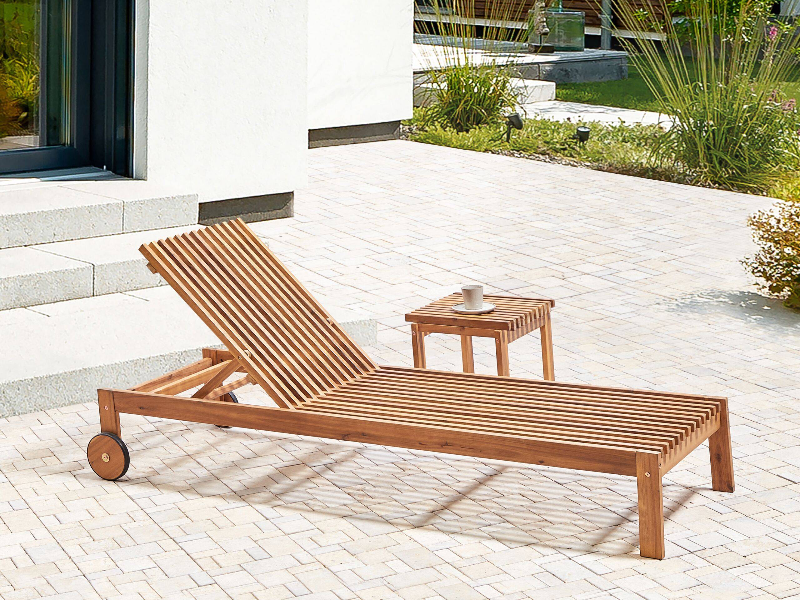 Beliani - Chaise longue Acacia Marron BELLANO - 65x196x91- Beliani - Image 1