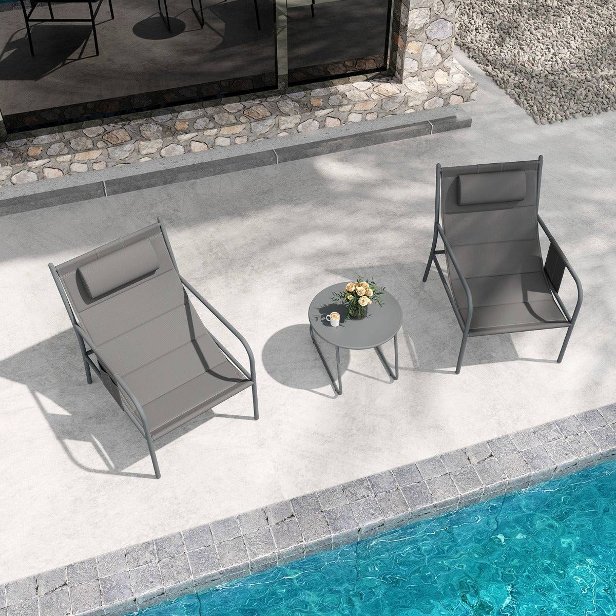 Helloshop26 - Ensemble de meubles 3 pièces de patio cadre en métal charge 150 kg salon de jardin 2 chaises 1 table basse avec tissu respirant gris - Image 2