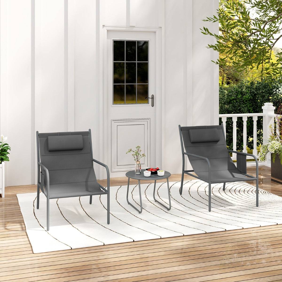 Helloshop26 - Ensemble de meubles 3 pièces de patio cadre en métal charge 150 kg salon de jardin 2 chaises 1 table basse avec tissu respirant gris - Image 3