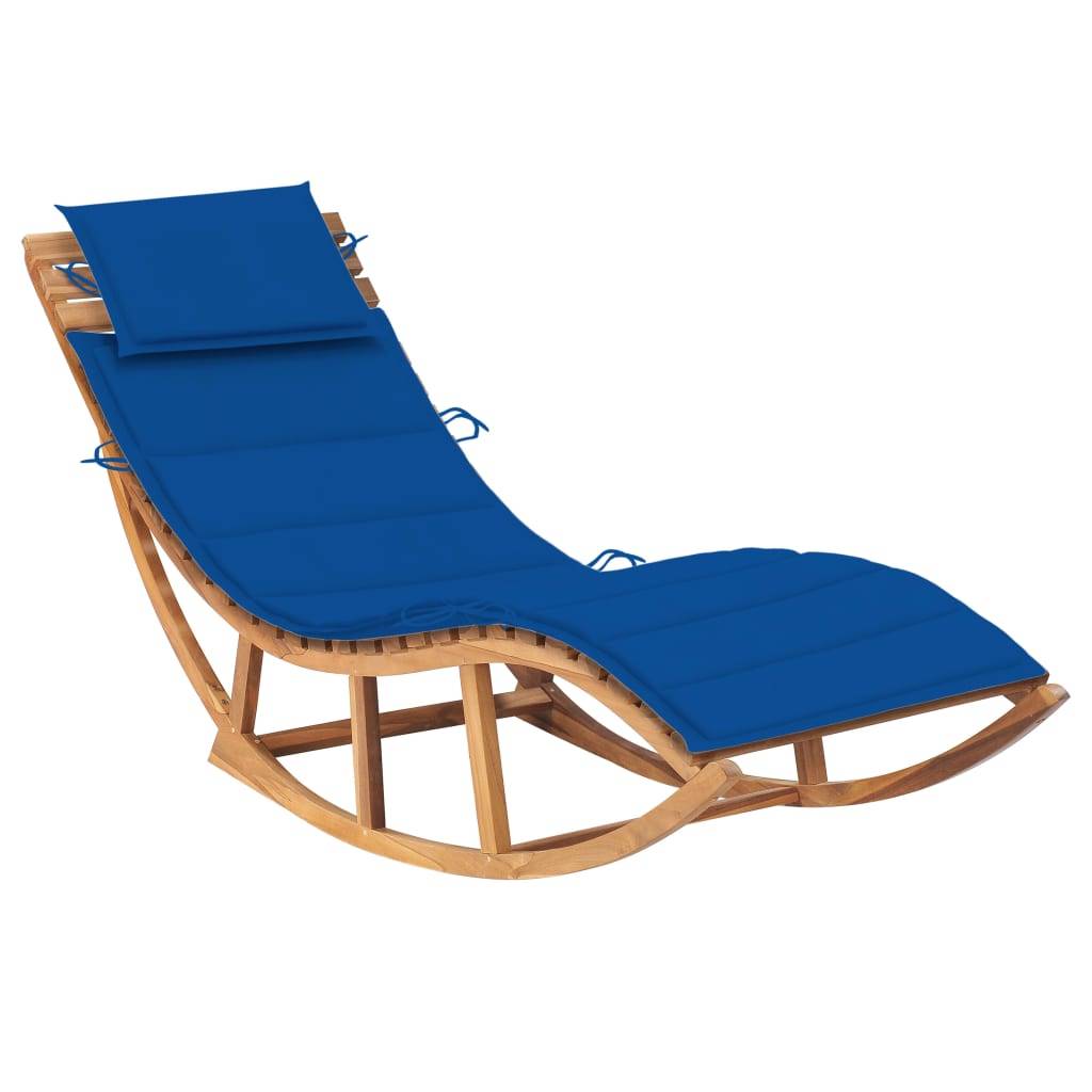 Helloshop26 - Transat chaise longue bain de soleil lit de jardin terrasse meuble d'extérieur à bascule avec coussin bois de teck solide - Image 1
