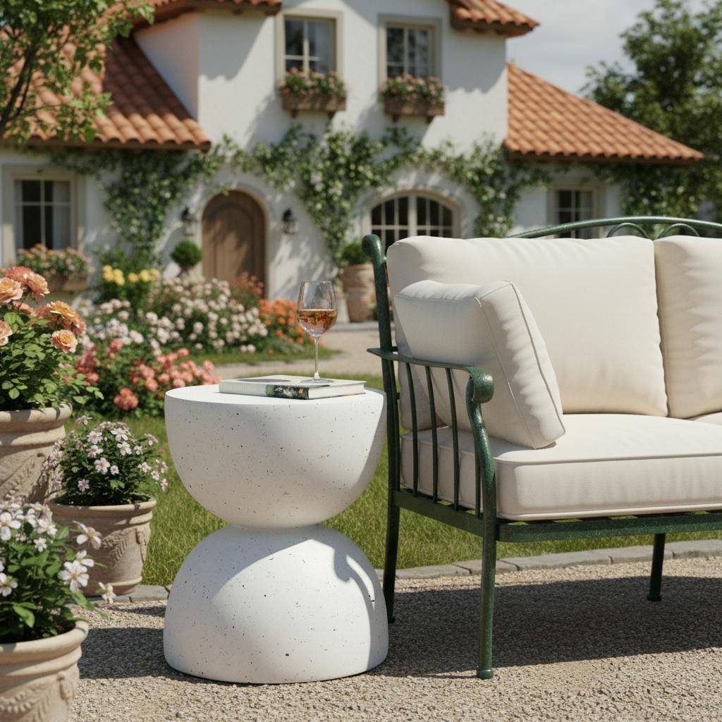 Table d'appoint d'extérieur en MgO, légère et pratique, en terrazzo blanc - Image 3