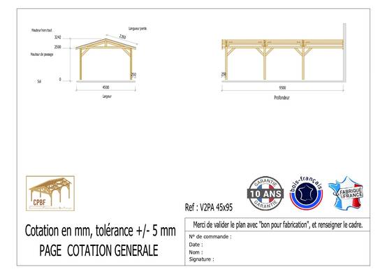 Carport Bois Douglas Français 43 m² – 2 pentes adossé – 6 poteaux – Abri voiture extérieur – Garantie 10 ans - Image 3