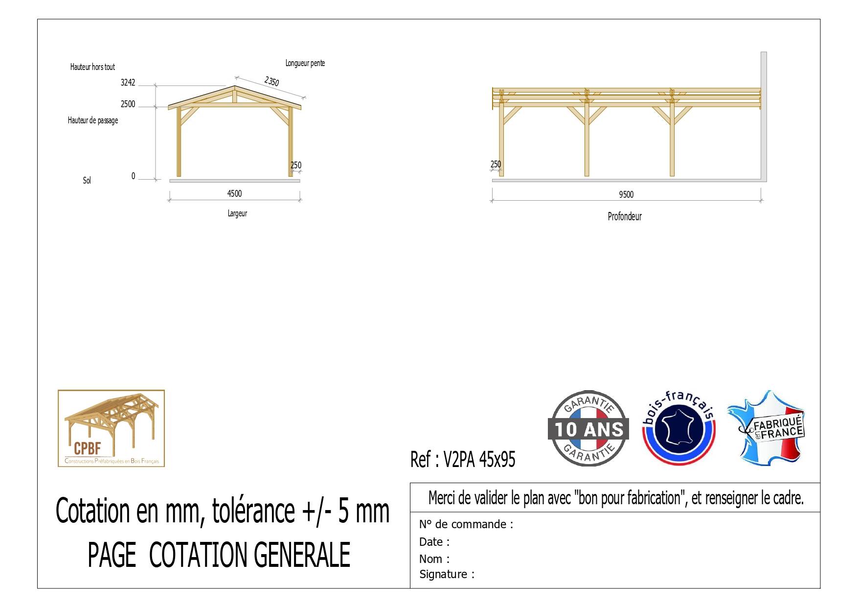 Carport Bois Douglas Français 43 m² – 2 pentes adossé – 6 poteaux – Abri voiture extérieur – Garantie 10 ans - Image 3