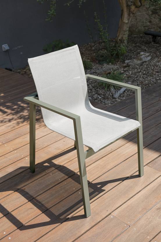 Dcb Garden - Fauteuil de jardin empilable en alu et toile plastifiéee - Kaki - MIAMI - Image 1