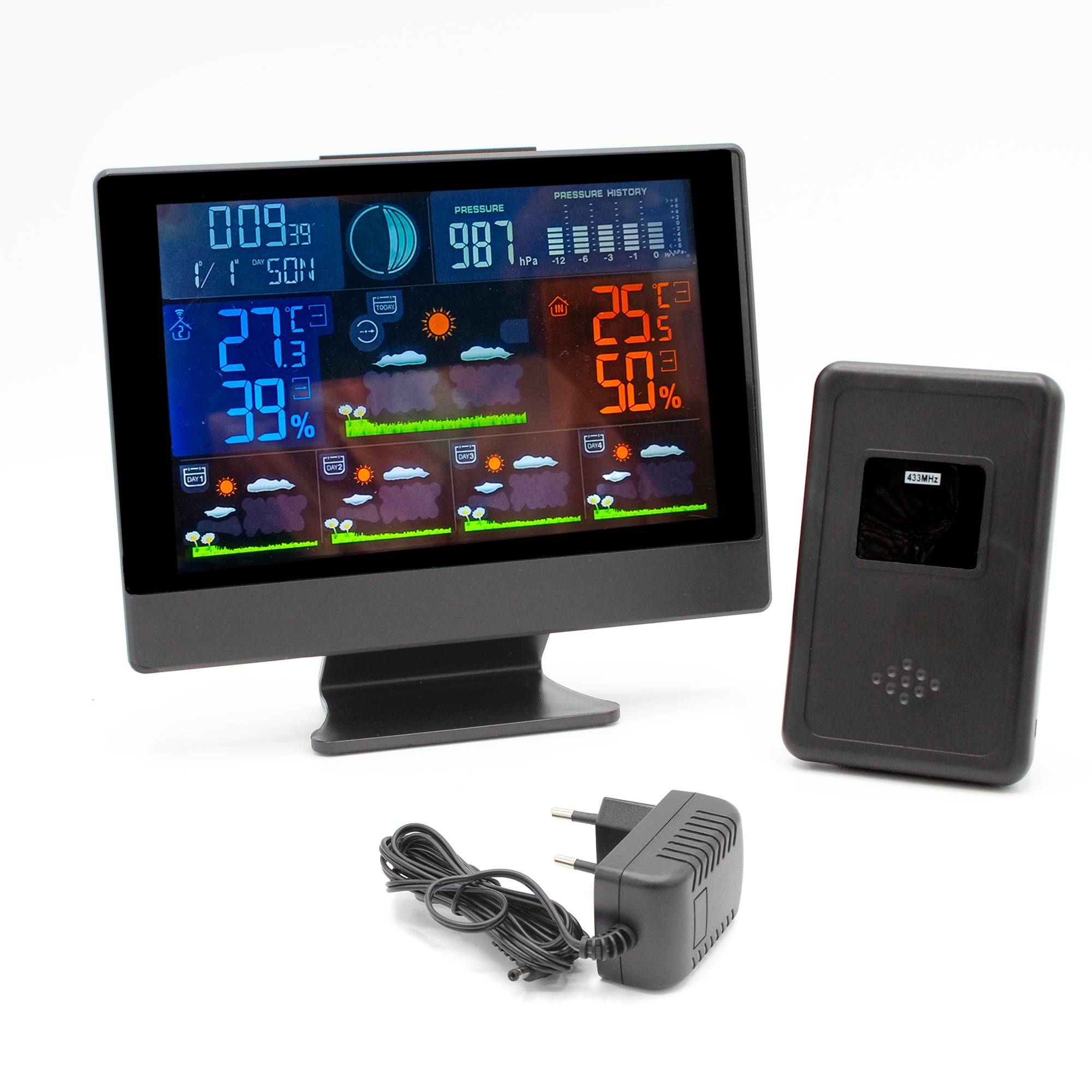 Fishtec - Station Meteo Ecran Couleur - Previsions 5 Jours - Temperature et Hygrometrie - Reveil Double Alarme avec Snooze - Image 1