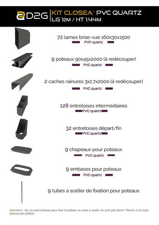 Closea - Kit cloture - Lame 16cm - PVC Quartz - LG: 12m x H: 1m44 Closea - Image 4