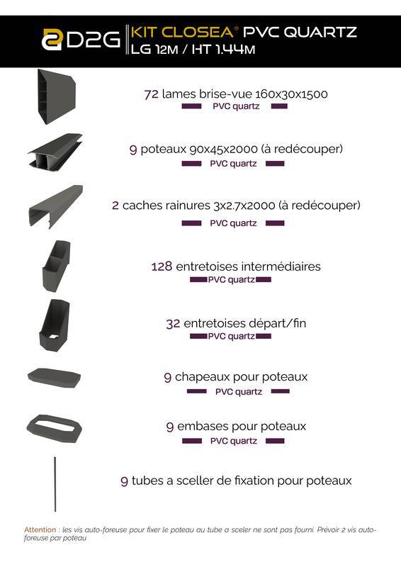 Closea - Kit cloture - Lame 16cm   - PVC Quartz - LG: 12m x H: 1m44 Closea - Image 4