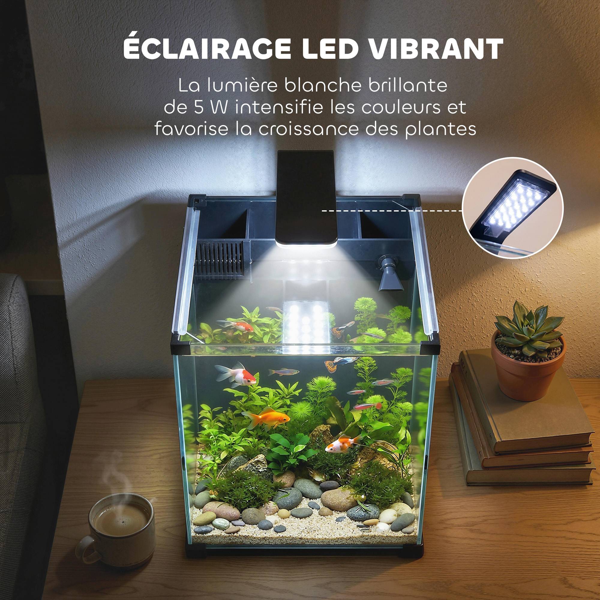 Sans Marque - Aquarium en Verre Trempé Nano Aquarium avec Filtre Intégré Pompe 5W et Éclairage LED 30x30x45cm Noir - Image 9
