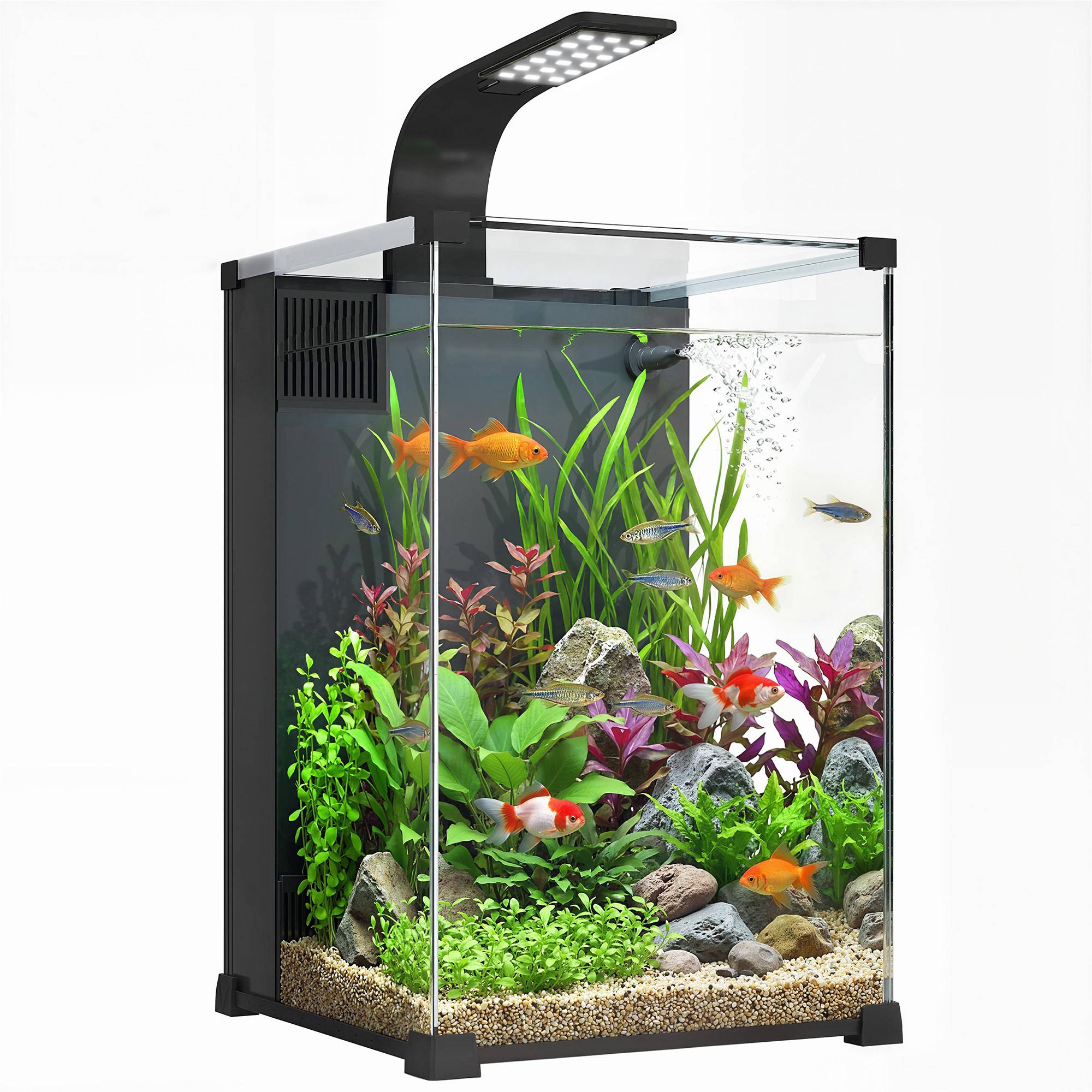 Sans Marque - Aquarium en Verre Trempé Nano Aquarium avec Filtre Intégré Pompe 5W et Éclairage LED 30x30x45cm Noir