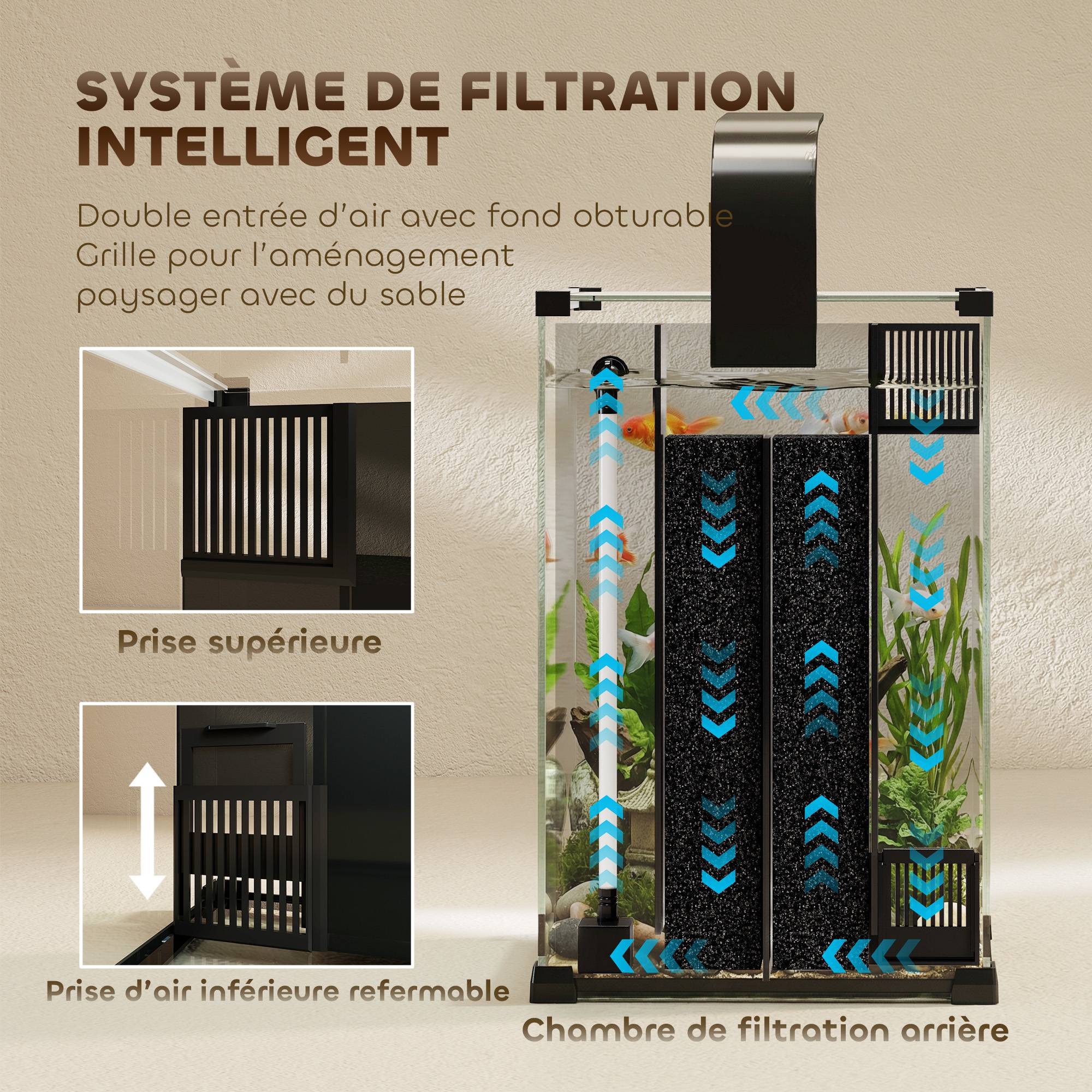 Sans Marque - Aquarium en Verre Trempé Nano Aquarium avec Filtre Intégré Pompe 5W et Éclairage LED 30x30x45cm Noir - Image 8