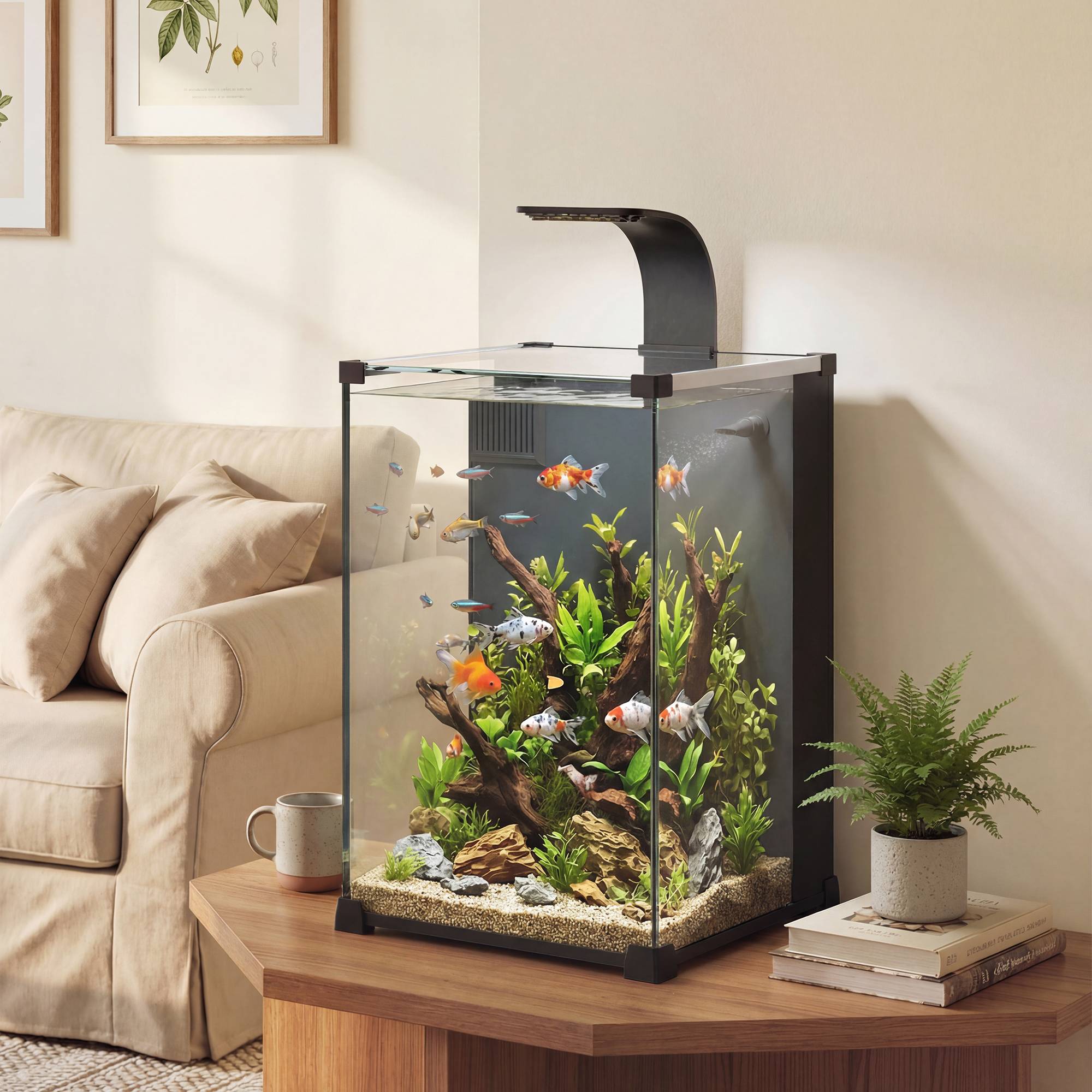 Sans Marque - Aquarium en Verre Trempé Nano Aquarium avec Filtre Intégré Pompe 5W et Éclairage LED 30x30x45cm Noir - Image 3