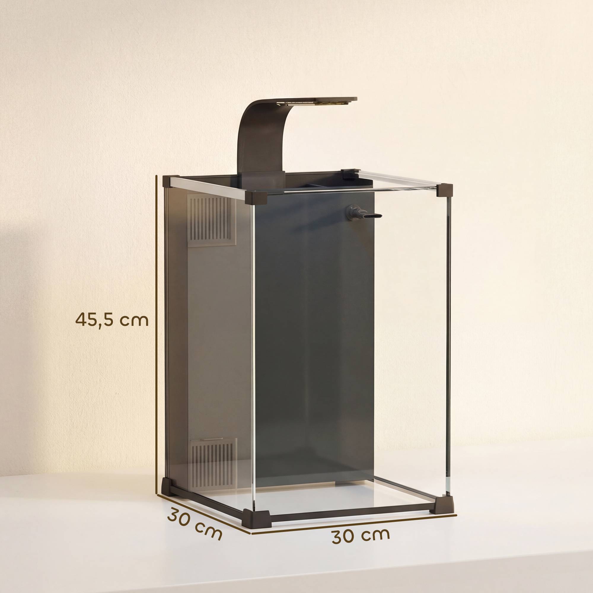 Sans Marque - Aquarium en Verre Trempé Nano Aquarium avec Filtre Intégré Pompe 5W et Éclairage LED 30x30x45cm Noir - Image 5