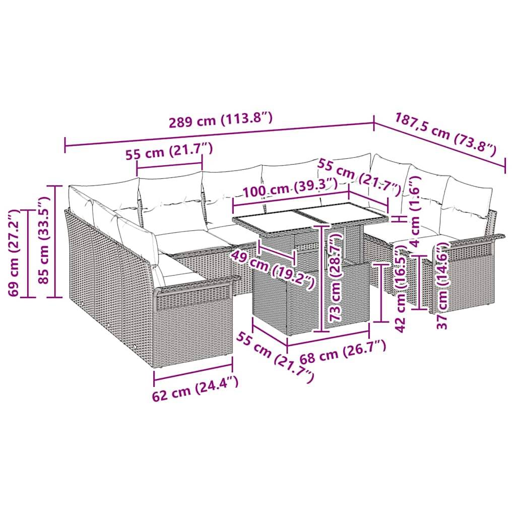 Vidaxl - Ensemble de canapé de jardin 10 pcs Gris Poly rotin vidaXL 3348345 - Image 3