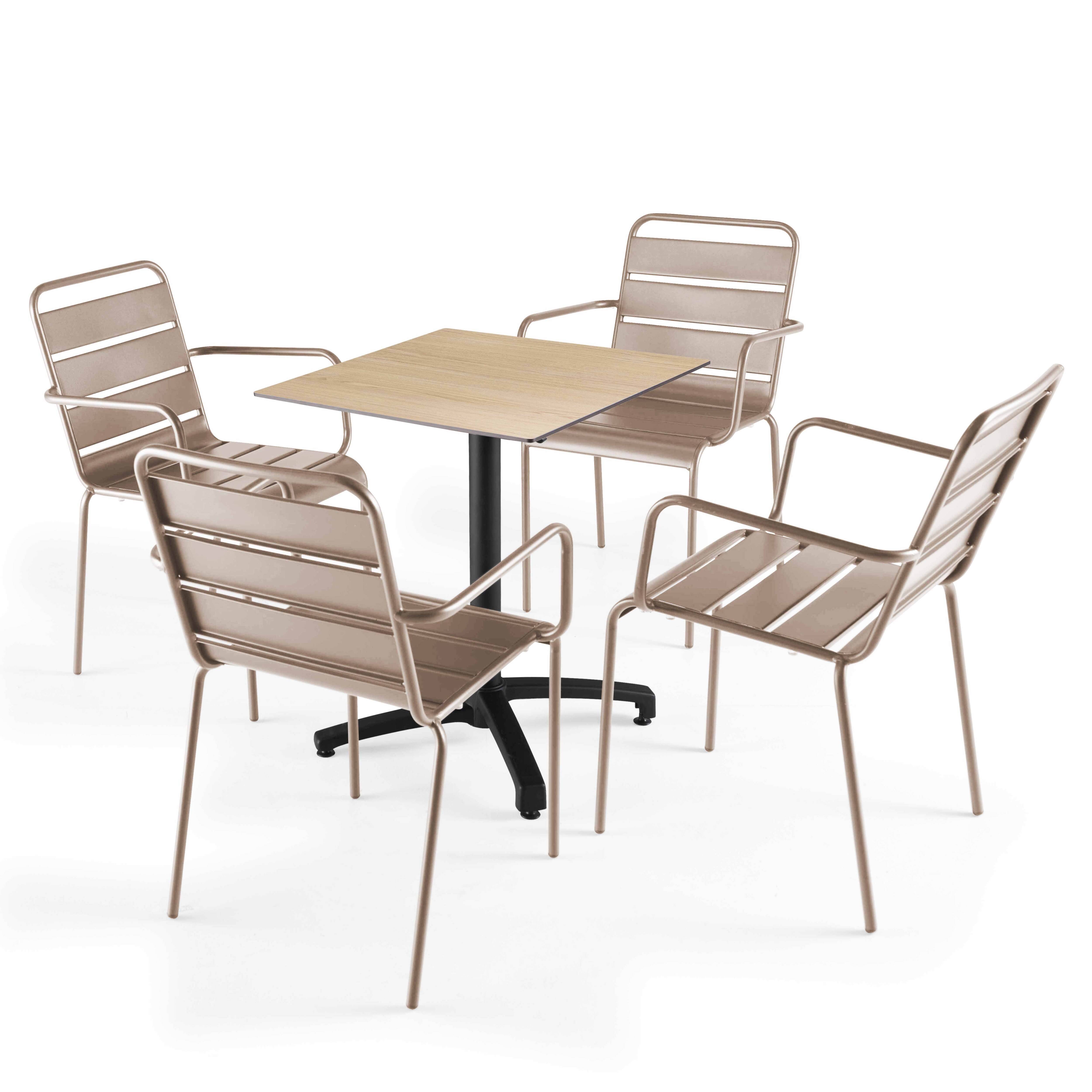 Oviala - Ensemble table terrasse stratifié chene naturel et 4 fauteuils taupe - Oviala - Image 1