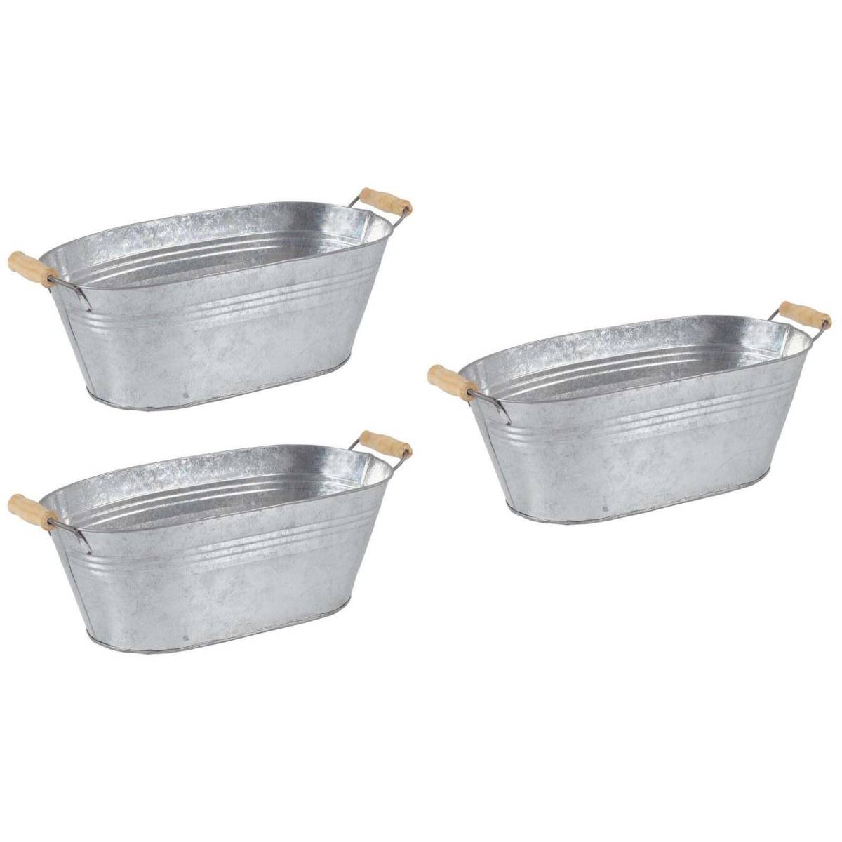 Aubry Gaspard - Jardinière ovale zinc et bois (Lot de 3) - Image 1