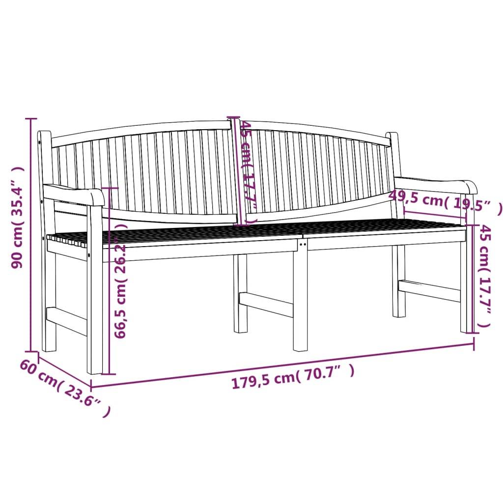 Maison Chic - Banc de jardin - Banc d'extérieur - Banquette 179,5x60x90 cm bois de teck solide - Image 6