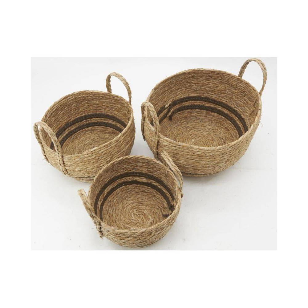 Aubry Gaspard - Cache-pots en jonc naturel et coton brun Boule - Image 2