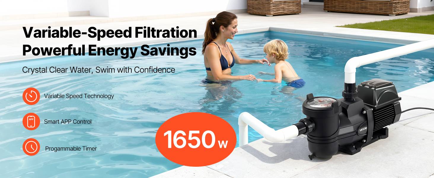 Vevor - VEVOR Pompe Piscine Vitesse Variable Piscine Hors Sol Enterrée 1650 W 33000 L/h - Image 9