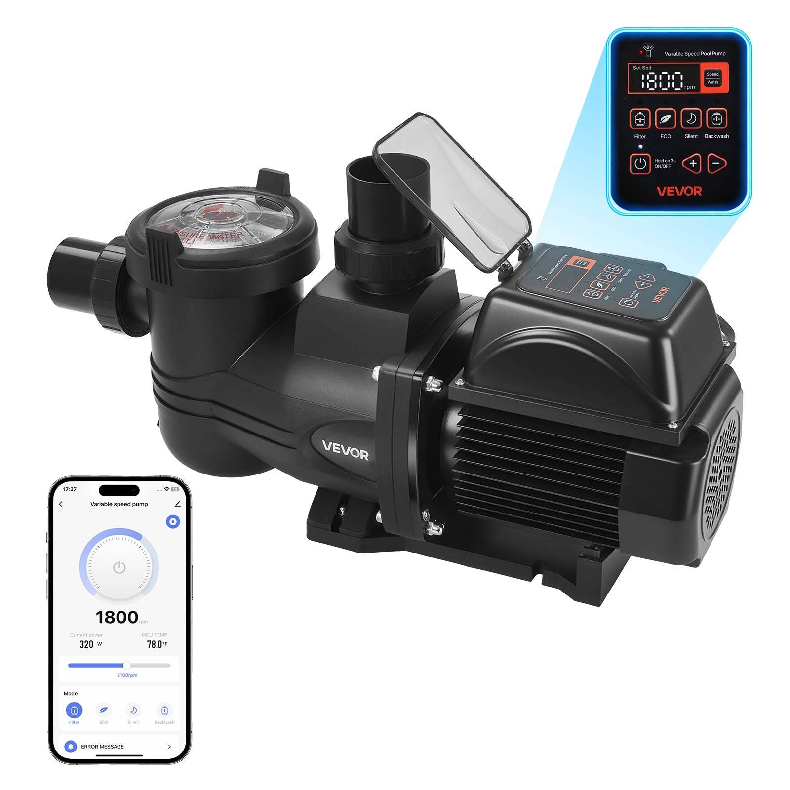 Vevor - VEVOR Pompe Piscine Vitesse Variable Piscine Hors Sol Enterrée 1650 W 33000 L/h - Image 1