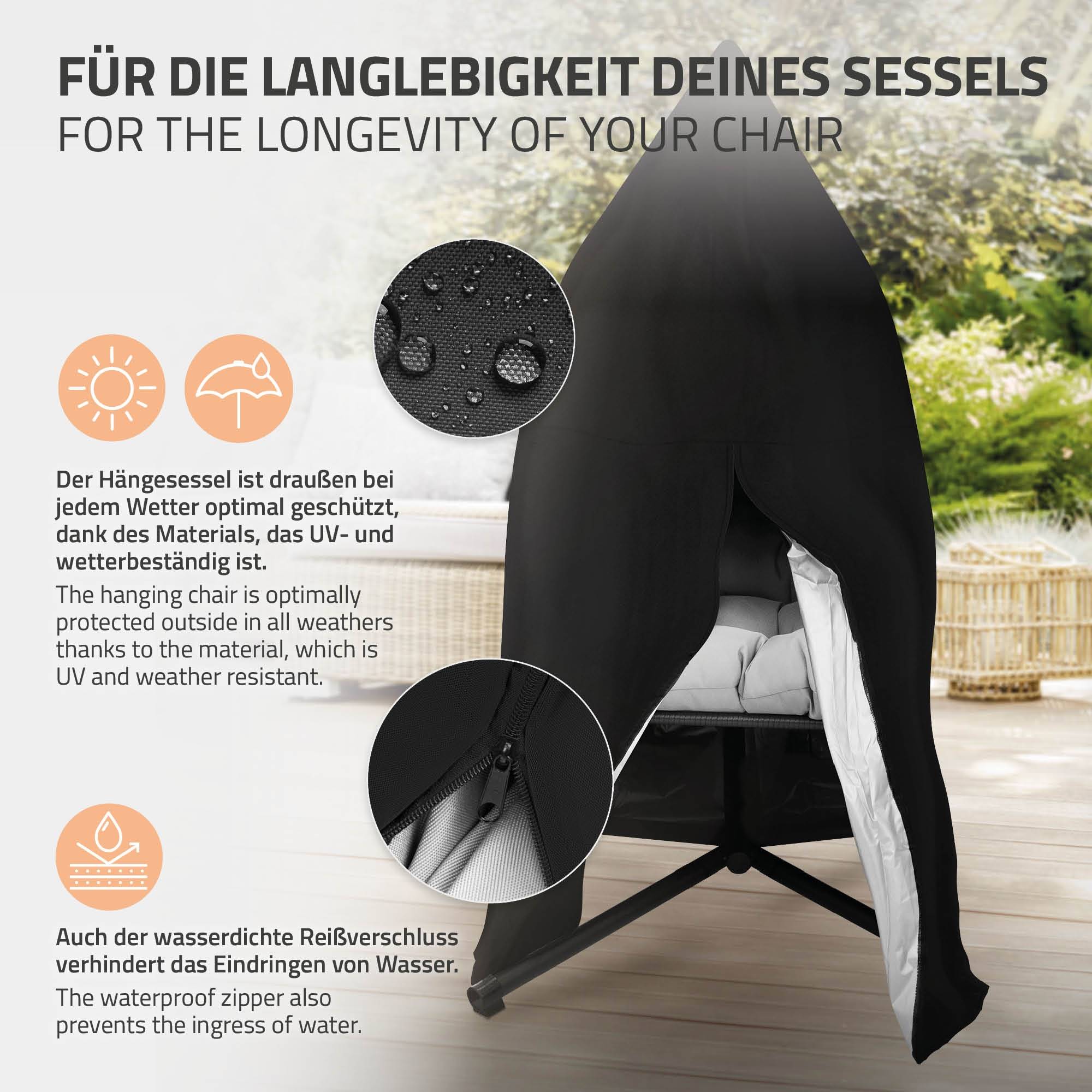 Ml-Design - Housse de protection de fauteuil suspendu protection anti pluie imperméable noir - Image 4