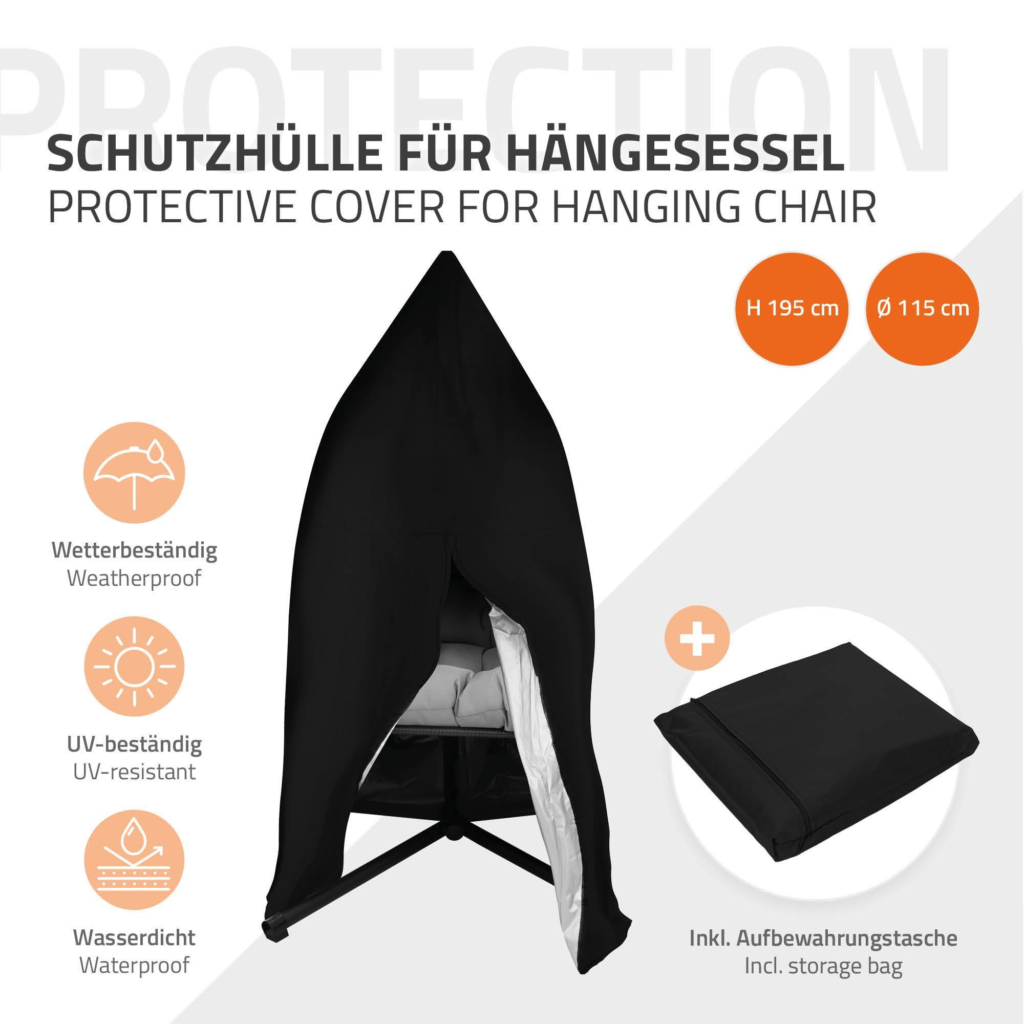 Ml-Design - Housse de protection de fauteuil suspendu protection anti pluie imperméable noir - Image 2