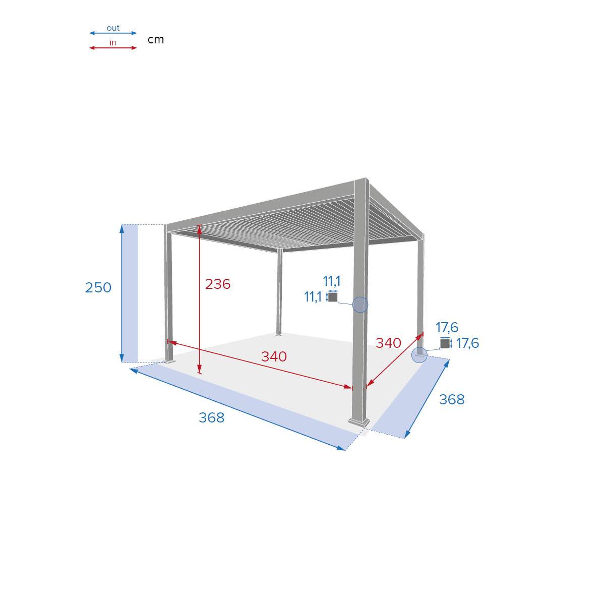Pergola bioclimatique "Evora" petit modèle 3,6x3,6m en aluminium traité époxy Blanc Hespéride - Image 5