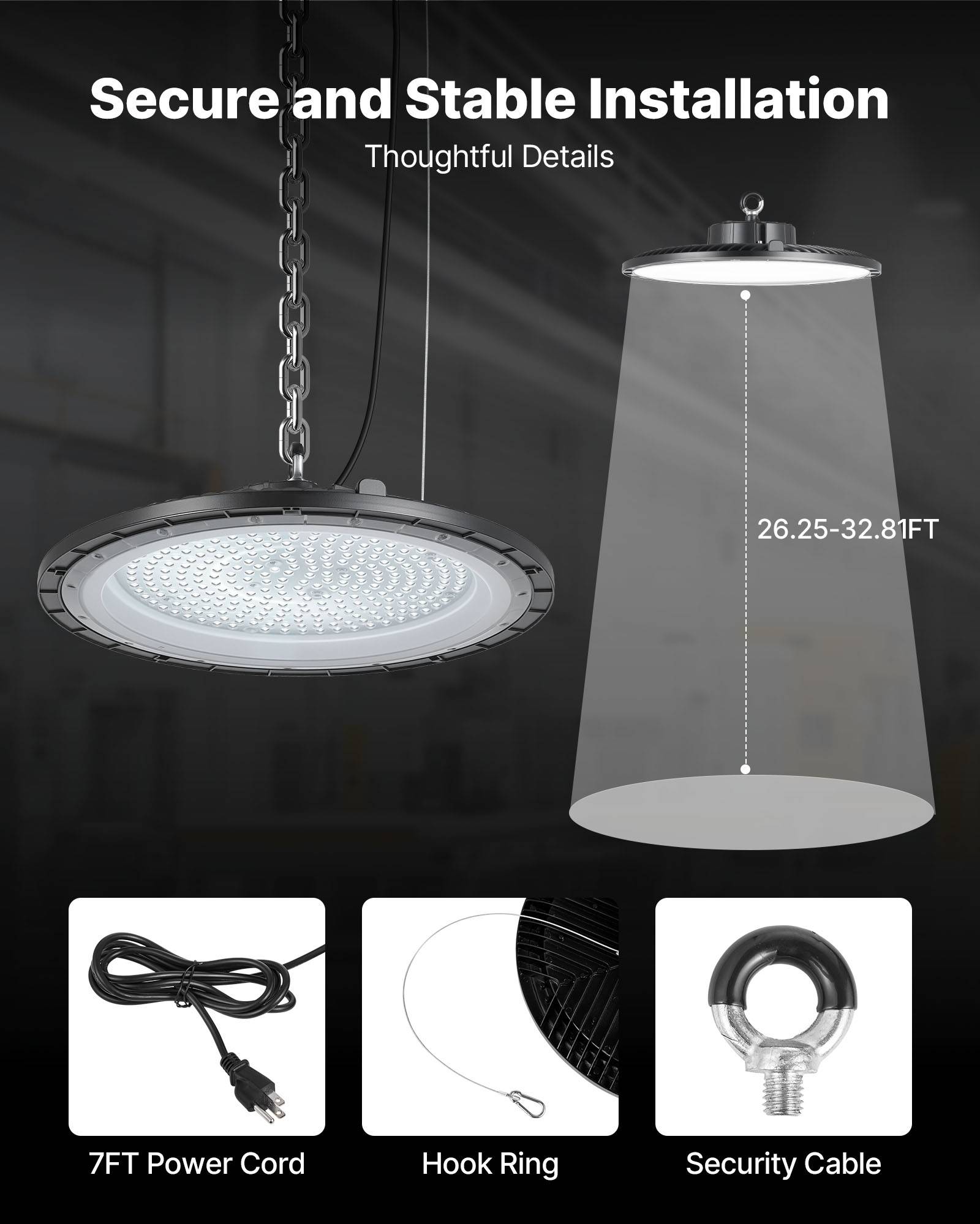 VEVOR Luminaire Haute Baie Éclairage Industriel LED 10 PCS 5000 K 200 W 30000 lm - Image 6