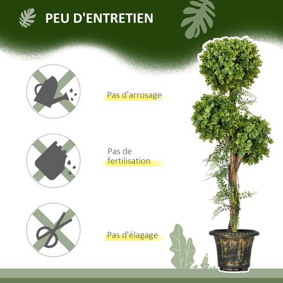 Buis artificiel 3 boules PE intérieur extérieur anti-UV aspect oxydé 115cm vert - ComfortXL Outdoor Living - Image 8