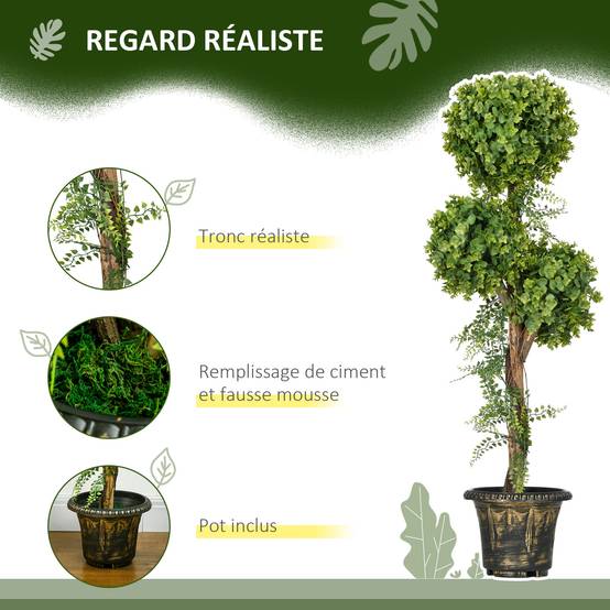 Buis artificiel 3 boules PE intérieur extérieur anti-UV aspect oxydé 115cm vert - ComfortXL Outdoor Living - Image 7