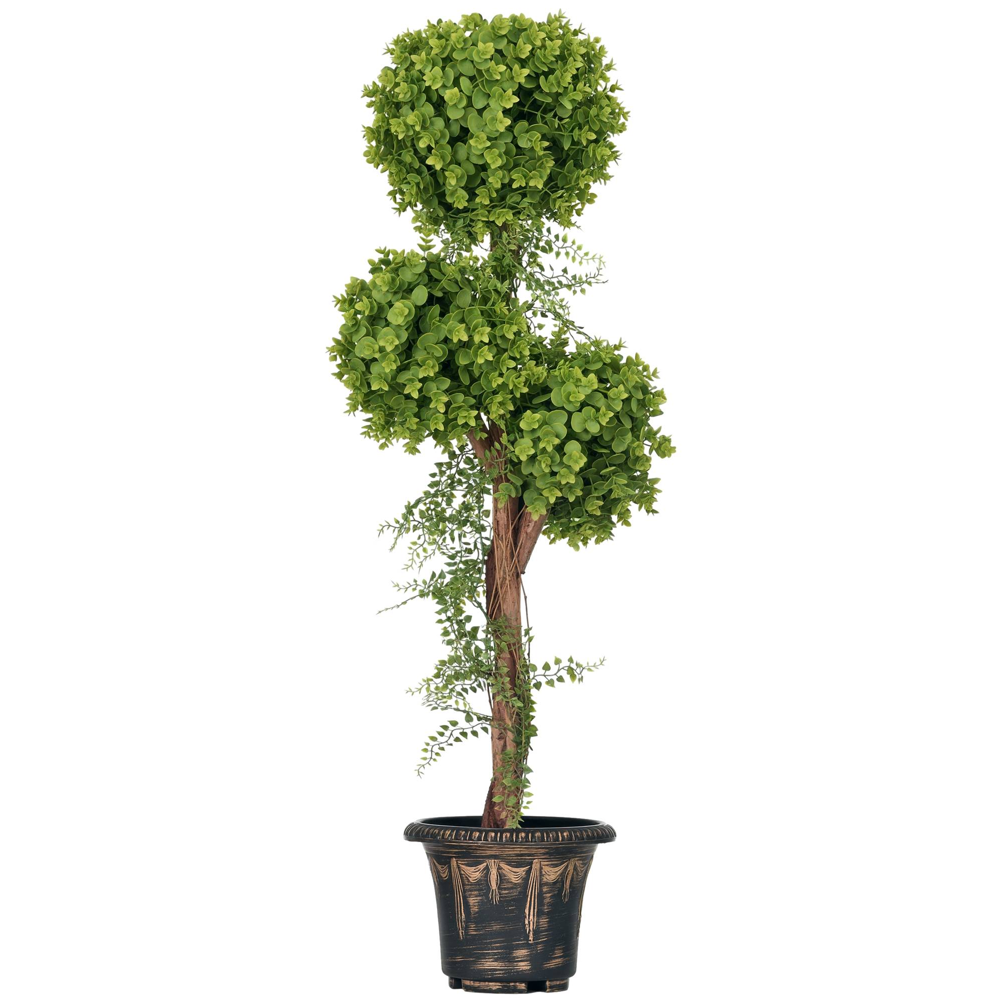 Buis artificiel 3 boules PE intérieur extérieur anti-UV aspect oxydé 115cm vert - ComfortXL Outdoor Living - Image 1