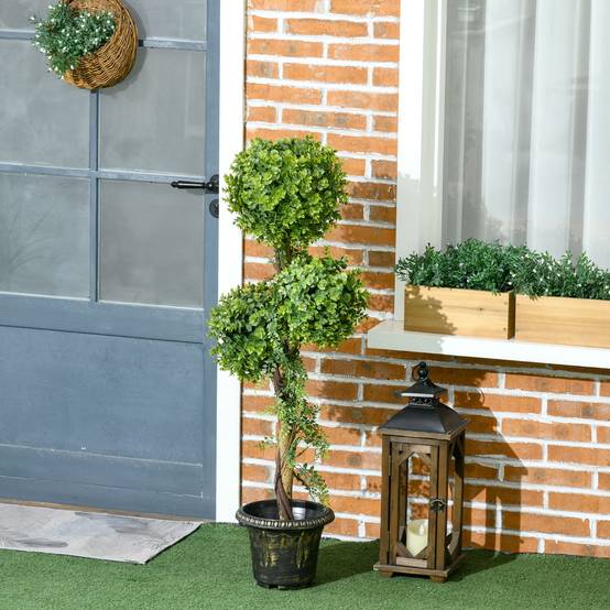 Buis artificiel 3 boules PE intérieur extérieur anti-UV aspect oxydé 115cm vert - ComfortXL Outdoor Living - Image 6