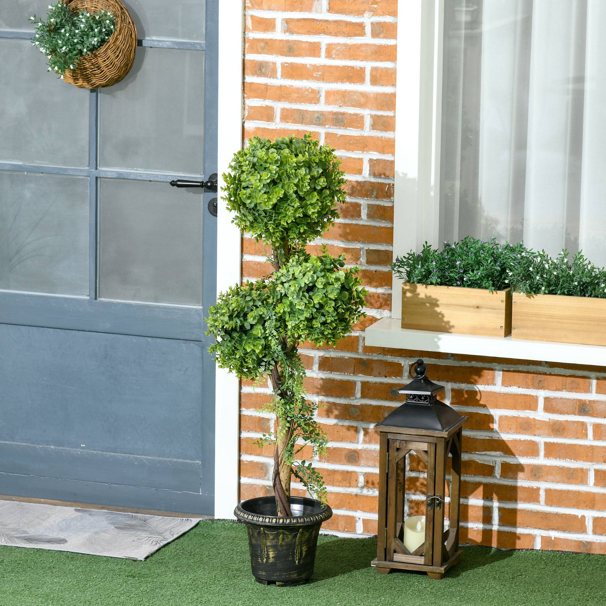 Buis artificiel 3 boules PE intérieur extérieur anti-UV aspect oxydé 115cm vert - ComfortXL Outdoor Living - Image 6