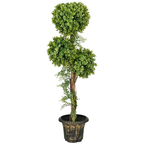 Buis artificiel 3 boules PE intérieur extérieur anti-UV aspect oxydé 115cm vert - ComfortXL Outdoor Living - Image 2
